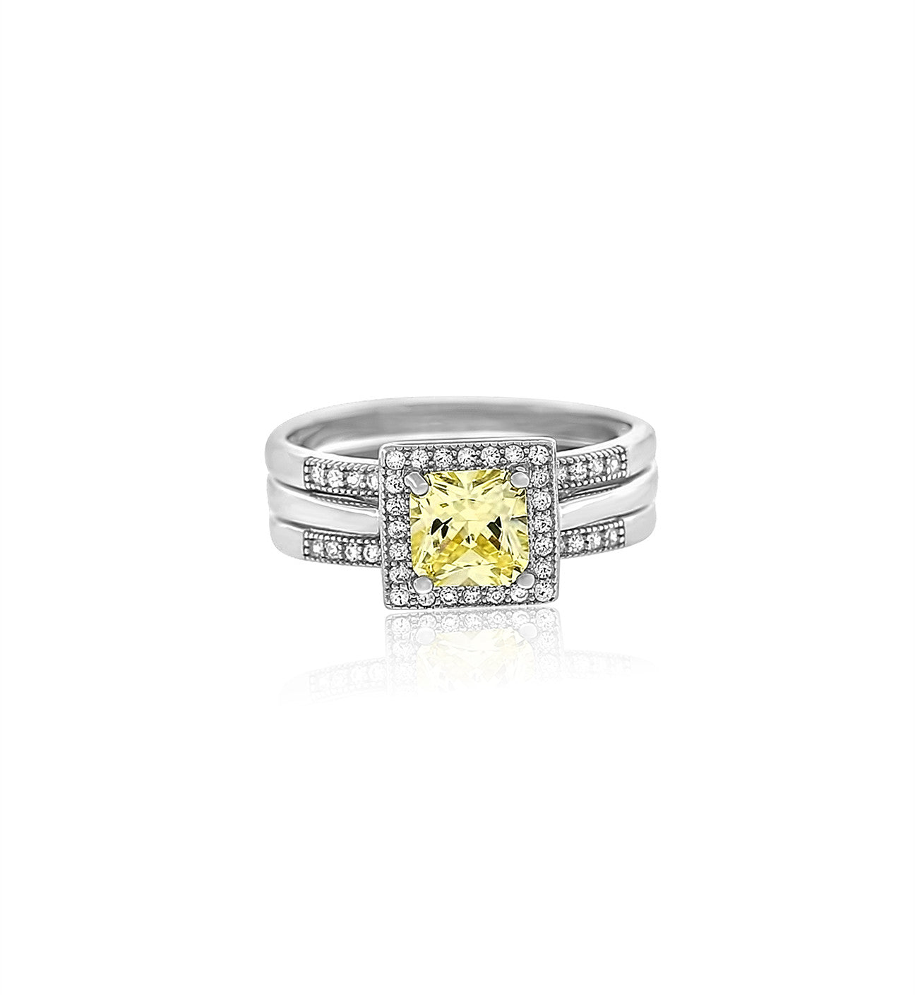 Cushion cut yellow diamond cz silver ring 2