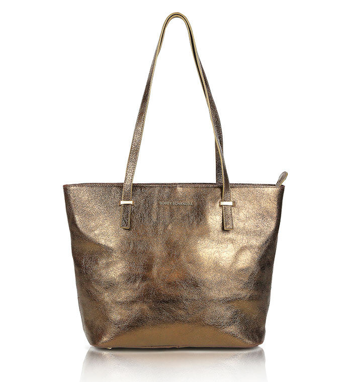 Bronze-brown-leather-designer-tote-bag