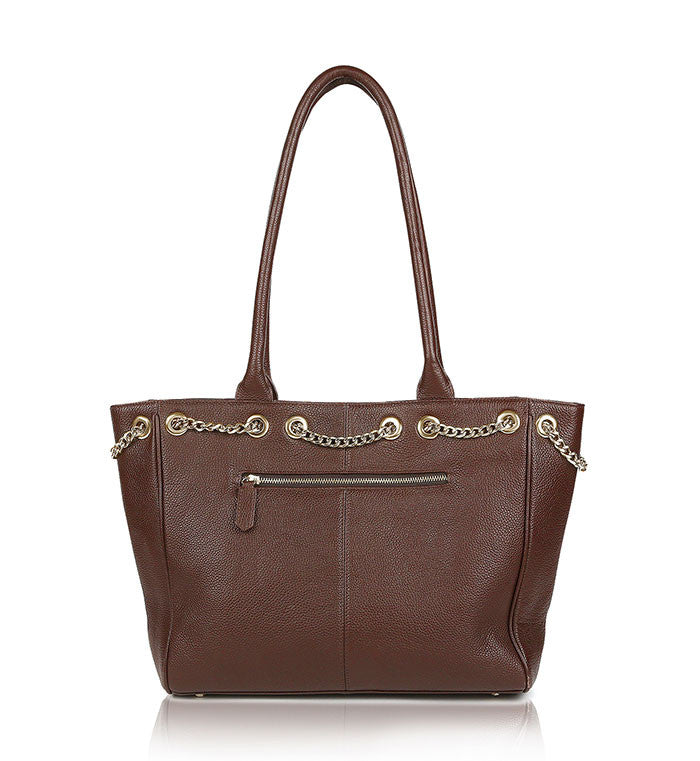 Brown-leather-designer-tote-with-gold-chain-bag