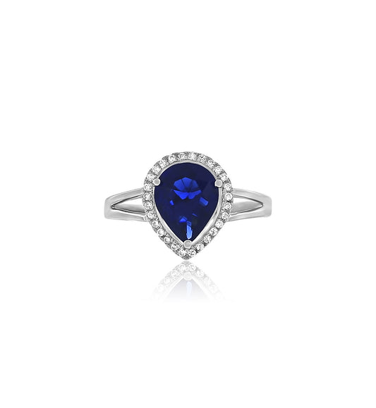 pear cz sapphire silver ring