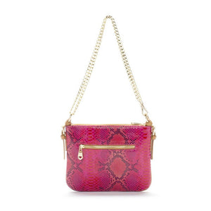 Pink Python Print Leather Crossbody messenger bag