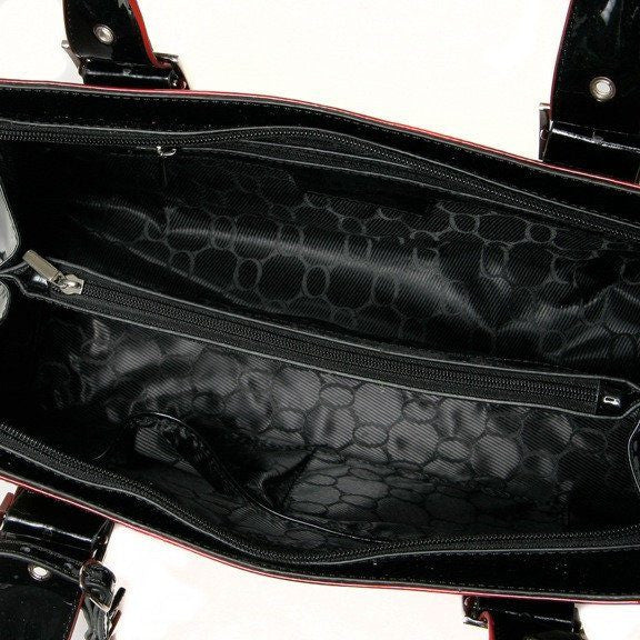 Red Feather Print Patent Italian Leather Bag