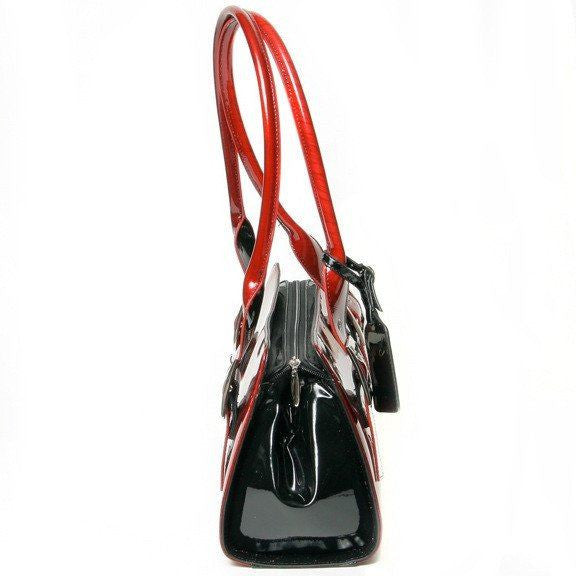 Red Feather Print Patent Italian Leather Bag