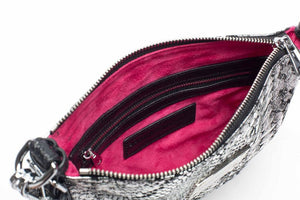 Silver and Black Python Print Leather Crossbody messenger bag