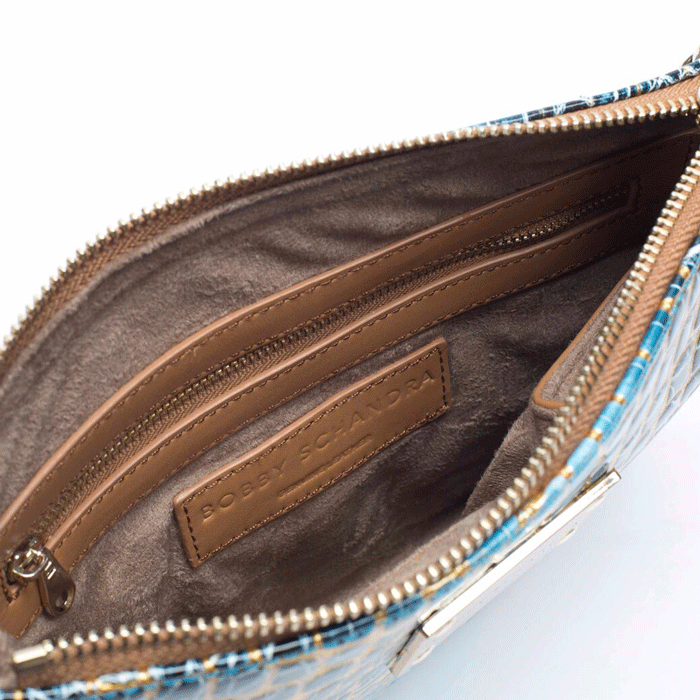 Teal Blue Gold Leather Designer Handbag Crossbody Messenger